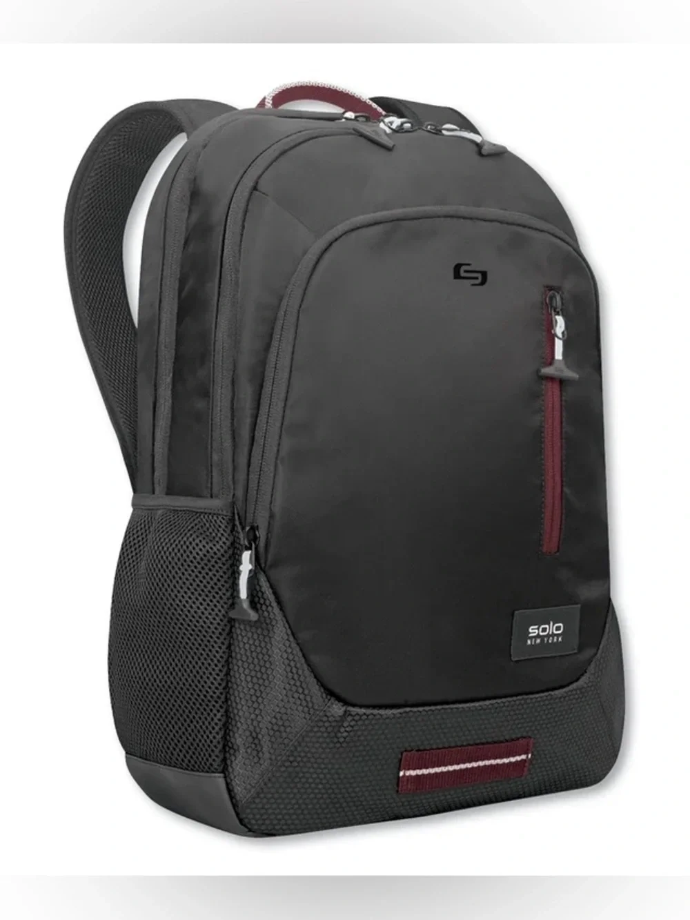 Solo Black Backpack with Burgundy Trim